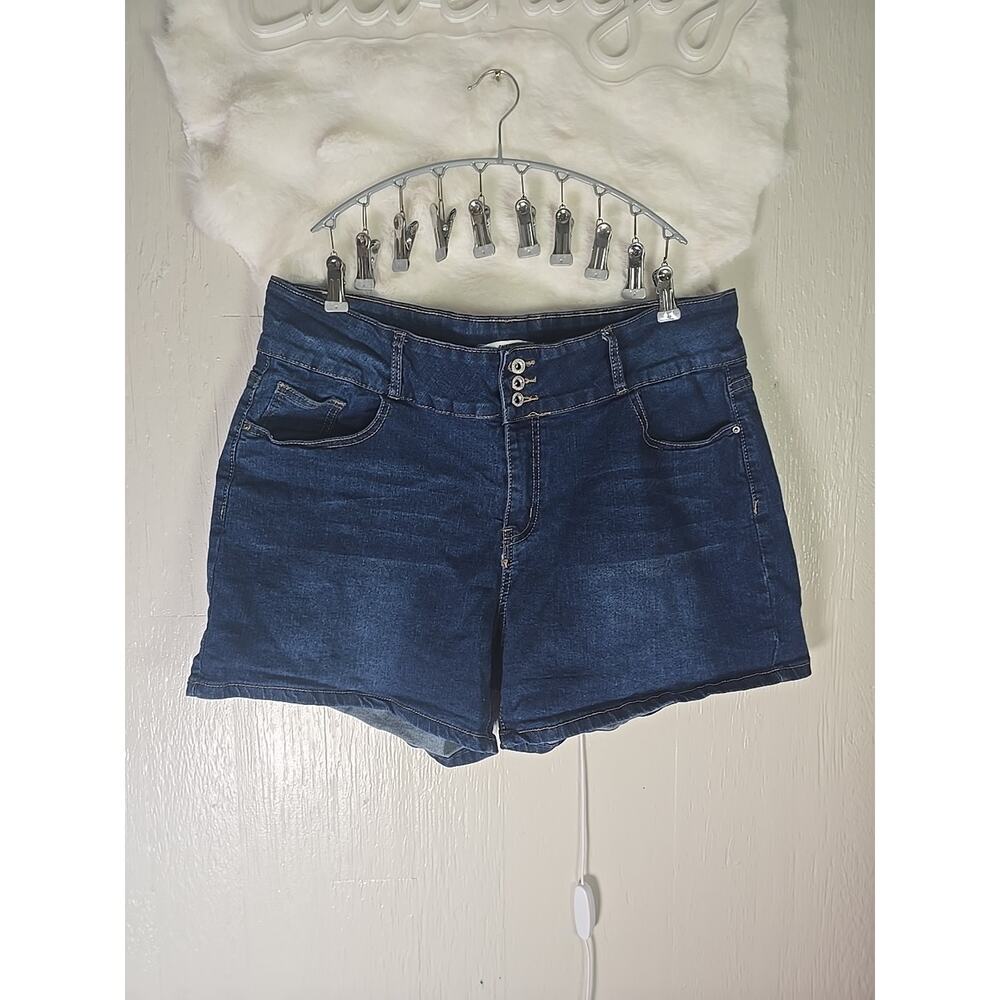 California Vintage Blue Denim Jean Shorts Size 18 Stretch High Waist Button Up